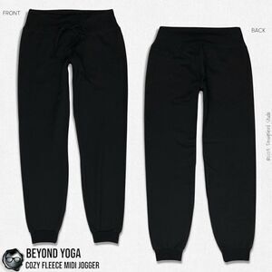 BEYOND YOGA COZY FLEECE LOUNGE AROUND MIDI JOGGER IN BLACK SUPER SOFT MODAL